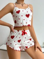 Women’s 2PCS Heart Print Pajama Set, Sleeveless Crop Top and Shorts, Soft Comfy Sleepwear Loungewear - Image 6