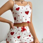 Women’s 2PCS Heart Print Pajama Set, Sleeveless Crop Top and Shorts, Soft Comfy Sleepwear Loungewear - Image 4