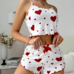 Women’s 2PCS Heart Print Pajama Set, Sleeveless Crop Top and Shorts, Soft Comfy Sleepwear Loungewear - Image 3