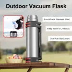 2L Stainless Steel Thermal Bottle Portable Vacuum Flask Insulated Hot Water Bottle Thermos for Home Car Outdoor Travel Camping