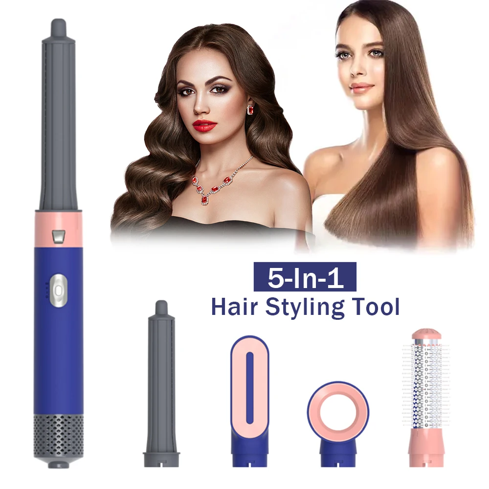 kf-A6bf6b256c59a48ce8e8069672494f99aF Professional 5-in-1 Hair Dryer Brush Curling Iron with Fast Heating Diffuser & Comb Attachments for Hair Styling - Image 1