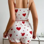 Women’s 2PCS Heart Print Pajama Set, Sleeveless Crop Top and Shorts, Soft Comfy Sleepwear Loungewear - Image 2