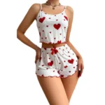 Women’s 2PCS Heart Print Pajama Set, Sleeveless Crop Top and Shorts, Soft Comfy Sleepwear Loungewear - Image 5