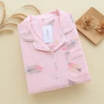 large size pajamas women cotton crepe cotton long sleeve  simple and comfortable - Image 14