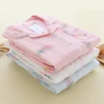 large size pajamas women cotton crepe cotton long sleeve  simple and comfortable - Image 11