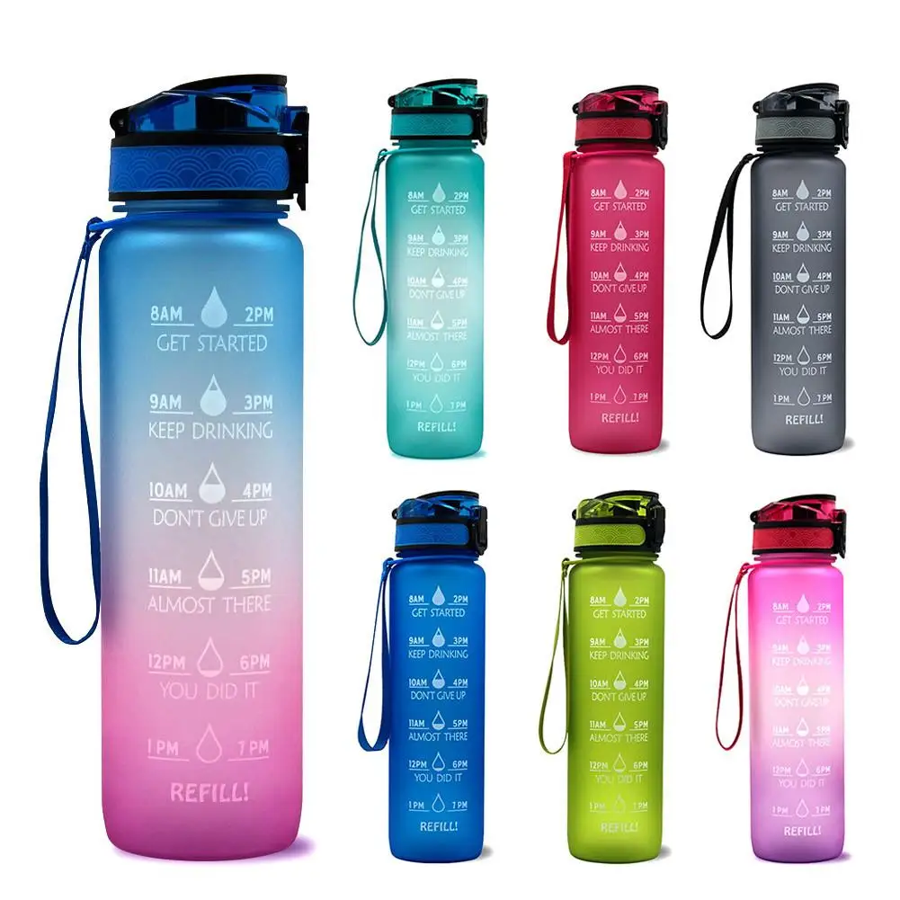 kf-H365ebbd19c8f4e609007974e1fed248ca 1L Tritan Material Water Bottle With Bounce Cover Time Scale Reminder Frosted Leakproof Cup For Outdoor Sports Fitness - Image 1