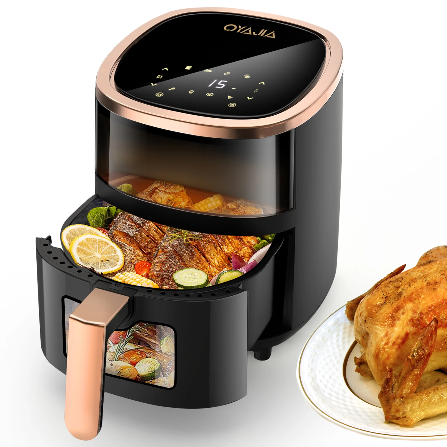 kf-S00ff87fa421342449eead58766f3e5193 OYAJIA 6L Air Fryer with Smart Touch Display 60 Minutes Timer & 80°C-200°C Adjustable Temperature& 8 Preset Cooking Modes - Image 1