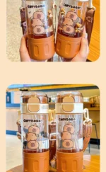 580ml Tritan Cute Capybara Space Cup with Hand-held Ring BPA-Free Portable Camper Water Bottle with Straw and Strap Juice Cup - Image 14