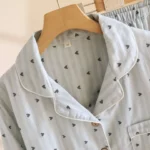 Women's Pajama Set 100% Cotton Gauze Vertical Strip Love Long Sleeve Two piece set - Image 9