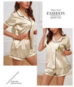 Women's Pajamas Set Satin Sleepwear Button Down Tops and Shorts Pajama 2 Piece Suit Pyjama - Image 25