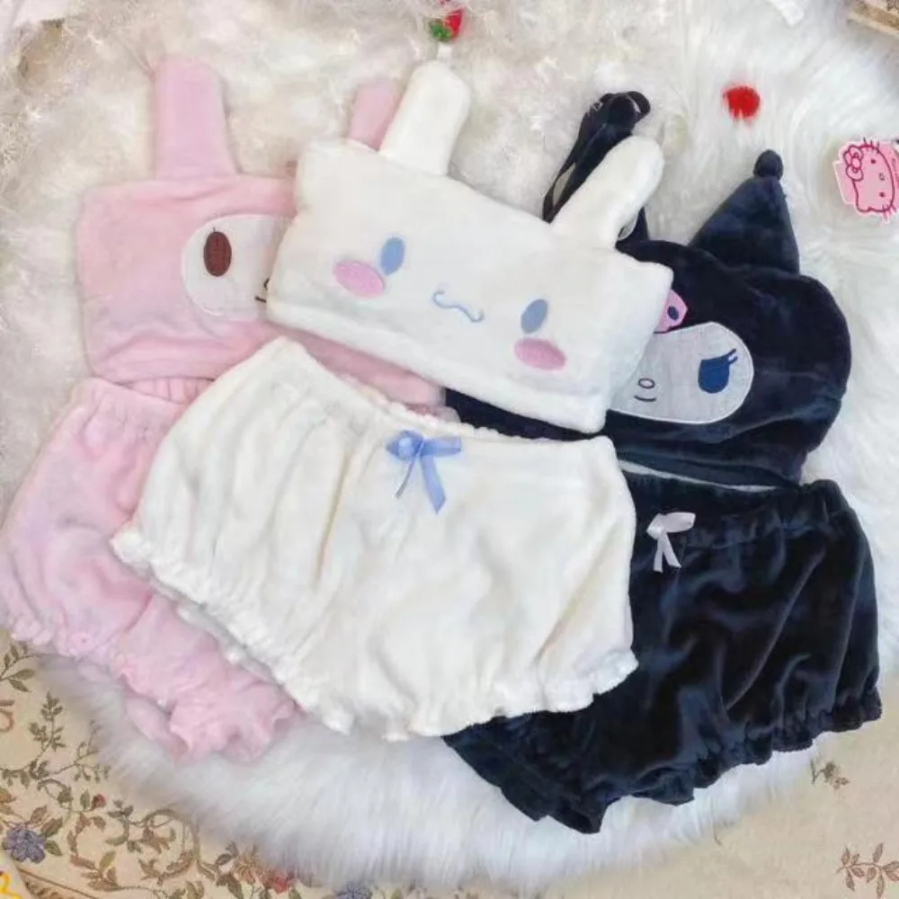 kf-S065446d2e64a4486b21b9eb9cb5308cfq New Sanrio Kuromi My Melody Cinnamoroll Pajamas Girls Flannel Cartoon Fluffy - Image 1