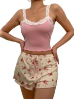Women Pajama Set Lace Patchwork V-Neck Sleepwear - Image 6
