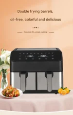 8L 2000W Stainless Steel Air Fryer Double Basket Digital Display with 8 Cooking Presets Oilless Cooker Dishwasher Safe Basket - Image 7