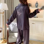 Women's Ice Silk Pajama Set Long Sleeve Long Pants Lightweight Sleepwear for Spring And Autumn Comfortable Homewear Pj Set - Image 3