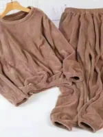 Thiened Coral Fce Spwear Set for Men And Women Warm Home Clothes Sports Outfit Outerwear Long Sve round Ne Pajamas - Image 2