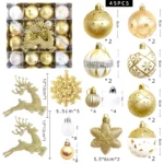 45pcs Christmas Ball Decorations Plastic 6CM Balls,Ice bars, Snowflakes, Reindeer, Christmas Ball Pendant Set Party Decor - Image 4