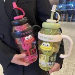 1100ML Sports Water Bottle Cute Aesthetic Large Capacity Water Cup for Women Summer Home Outdoor Portable Straw Cup - Image 2