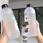Water Bottles Cute Panda Bear Cup 1000ml With Straw Transparent Cartoon Water Bottle Drinkware Frosted Leak-proof Protein Shaker - Image 12