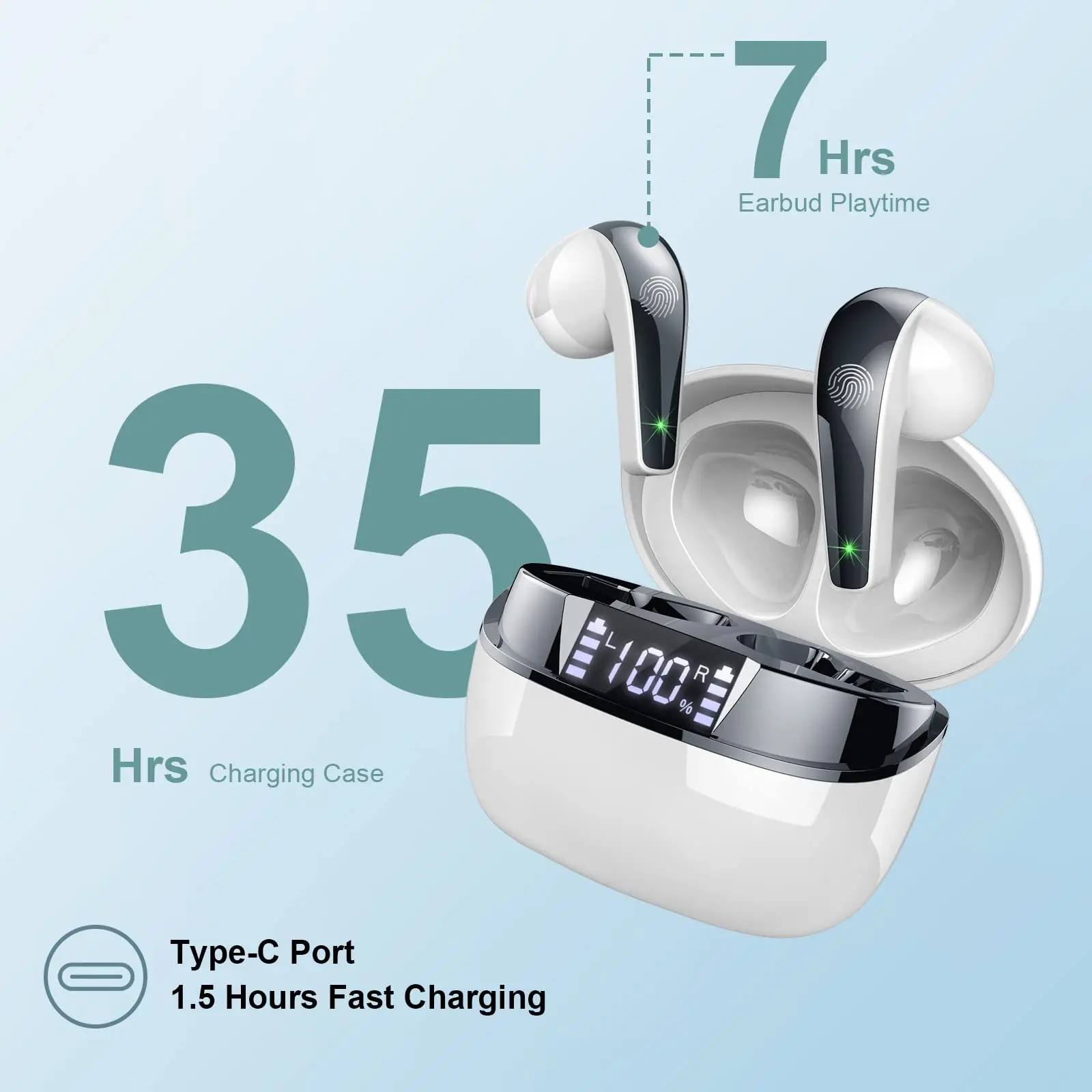 kf-S1408cf77e9754d39948cc3a9d22876666 Wireless Earbuds, Bluetooth 5.3 Headphones In Ear with Dual Mic, 35H Wireless Earphones Sport with ENC Noise Canceling Mic. - Image 1