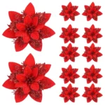 5/10pcs 14.5cm Christmas Flower Ornaments,Pink,Red,Gold,Glitter Artifical Flowers For Christmas Tree - Image 10