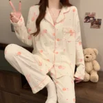 Pink Bow Dtie Design Pajamas for Women Long Sleeve Top & Elastic Waist Pants Pajamas Set Harajuku Style Casual - Image 14