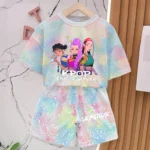 KPop Demon Hunters New T-shirt Pants Set Girls Summer Clothing Kawaii Smile Face Short Sleeve Outfits Kids Tee Top Pajamas Gift - Image 5