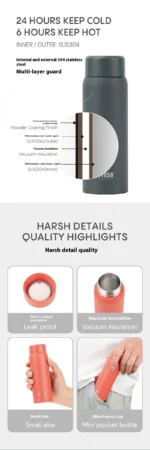 Tyeso Stainless Steel Pocket Insulated Water Bottle Cute Compact Slim Design High Aesthetic Appeal Perfect for Hydration - Image 13