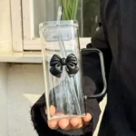 400mL Elegant Butterfly-Decorated Glass Tumbler with Straw & Handle - Reusable Freezer-Safe Water Cup for Coffee Juice Milk - Image 9