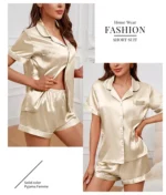 Luxurious Satin Pajama for Women Sleepwear Summer Short Sleeve Tops with Button-Up Lapel Collar & Shorts Pyjama Femme Lounge Set - Image 31