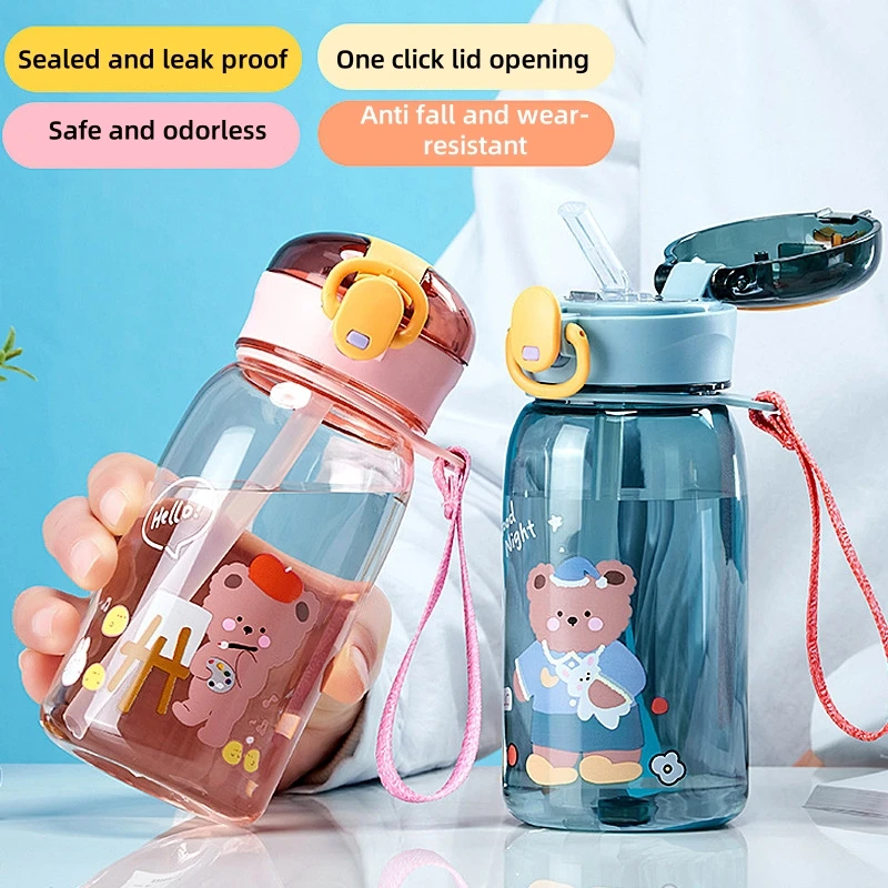 kf-S18729e7ff10f4cccb36aded67be20a4b9 400ml Kids Water Sippy Cup With Straw Cartoon Water Bottles Outdoor Portable Drink Bottle Children's Lovely Cup Leakproof Water - Image 1