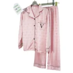 Fashionable Women's Two-Piece Pajama Set Satin-Like Long Sleeve with Bow Design Breathable & Silky Viscose - Image 2