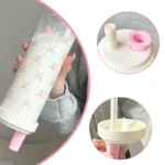 700ml Portable Large Capacity Women Water Cup Pink Bow Print Tumbler Water Bottle with Straw Lid Girly Attractive Drinking Cup - Image 5