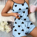 Women's Pajama Set Pajamas T-Shirts Shorts Pink Heart-Shaped Print Round Neck T-Shirt Ice Silk Top