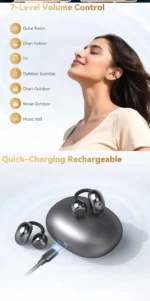 UYUXIO BT 5.4 Clip on Earbuds Wireless Open Ear Headphone with 72H Play Time Long-Battery Life Over Ear Buds for Sport Workouts - Image 9