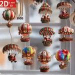 10Pcs Christmas Wooden Hot Air Balloon Santa Claus 2D Flat Wooden Pendant Christmas Tree Decoration - Image 2