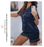 Women's Pajamas Set Satin Sleepwear Button Down Tops and Shorts Pajama 2 Piece Suit Pyjama - Image 12