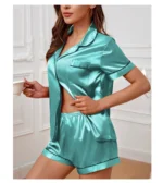 Women's Pajamas Set Satin Sleepwear Button Down Tops and Shorts Pajama 2 Piece Suit Pyjama - Image 22