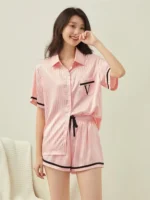 Fashionable Ice Silk Pajama Set Womens 2 Piece - Striped Satin Loungewear for Spring/Fall Ultra Soft & Breathable Shorts Nightw - Image 8