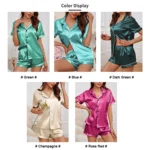 Luxurious Satin Pajama for Women Sleepwear Summer Short Sleeve Tops with Button-Up Lapel Collar & Shorts Pyjama Femme Lounge Set - Image 19