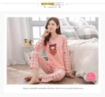 2PCS/Set Women Fashion Long-Sleeved Pajamas Cartoon Love Bear Cute Soft - Image 14