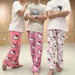 Sanrio Hello Kitty Pajamas Halloween Flannel Fashion Trouserswomen Kawaii Woolen Anime Cartoon Casual Home Pants Autumn