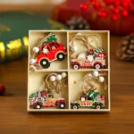 Christmas decorations, wooden boxes with wooden painted pendants, Christmas tree decoration pendants - Image 13