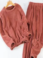 Thiened Coral Fce Spwear Set for Men And Women Warm Home Clothes Sports Outfit Outerwear Long Sve round Ne Pajamas - Image 5