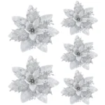 5/10Pcs Glitter Pink Christmas Flowers Xmas Tree 14cm Artifical Flower Ornaments - Image 14