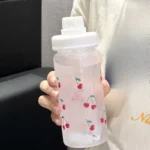 Kawaii Cherry Water Bottle Plastic Cup with Lid Straw Cute Coffee Bubble Milk Tea for Drinkware Outdoor Sports Drinking Watercup - Image 3