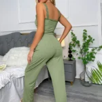 Women's two-piece pajama set with solid color lace edging  comfortable pajamas set - Image 10