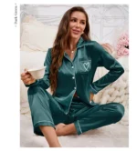 Women's Home Clothes Satin Pajama  Long Sleeve Pocket Heart-shaped Embroidery Tops & Pants Pyjama Femme Loungewear Pj Set - Image 16