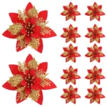 5/10pcs 14.5cm Christmas Flower Ornaments,Pink,Red,Gold,Glitter Artifical Flowers For Christmas Tree - Image 6
