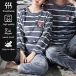 2pcs/Set Coral Fleece Couple Pajamas Women's Thickened Padded Warm Facecloth Men's Home Wear Clothes top + pants - Image 3