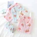 large size pajamas women cotton crepe cotton long sleeve  simple and comfortable - Image 3